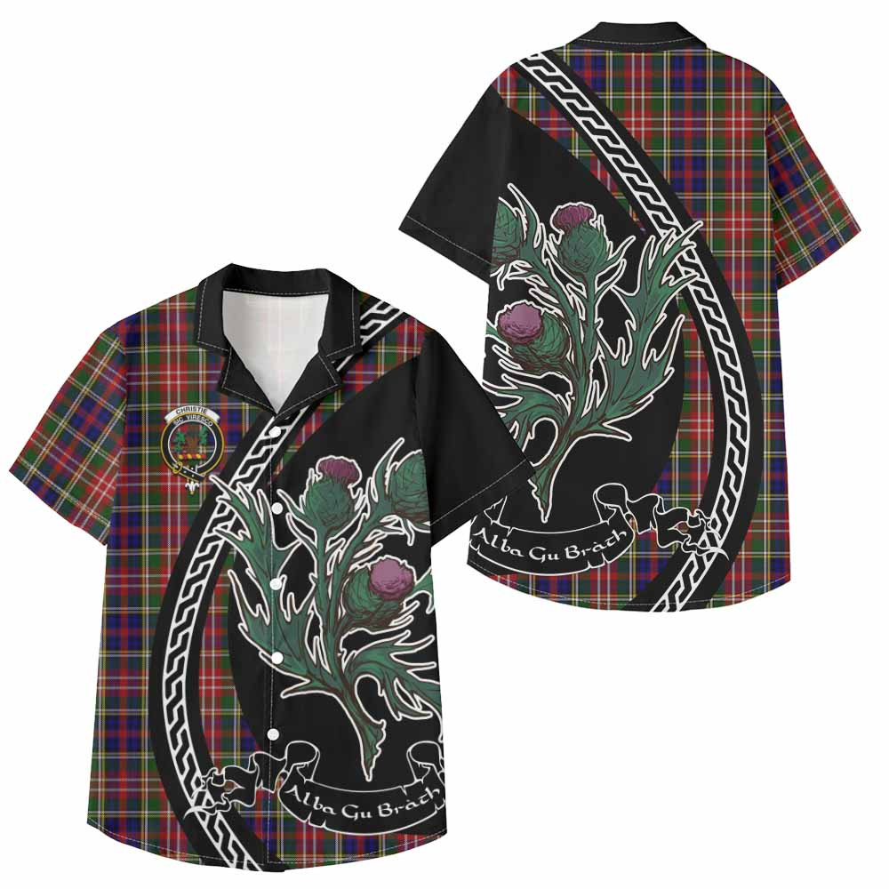 ScotsTee Shop Christie Family Crest Tartan Kid Hawaiian Shirt Alba Thistle Inspired
