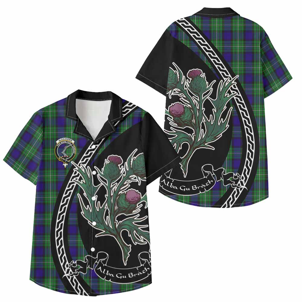 ScotsTee Shop Alexander Family Crest Tartan Kid Hawaiian Shirt Alba Thistle Inspired