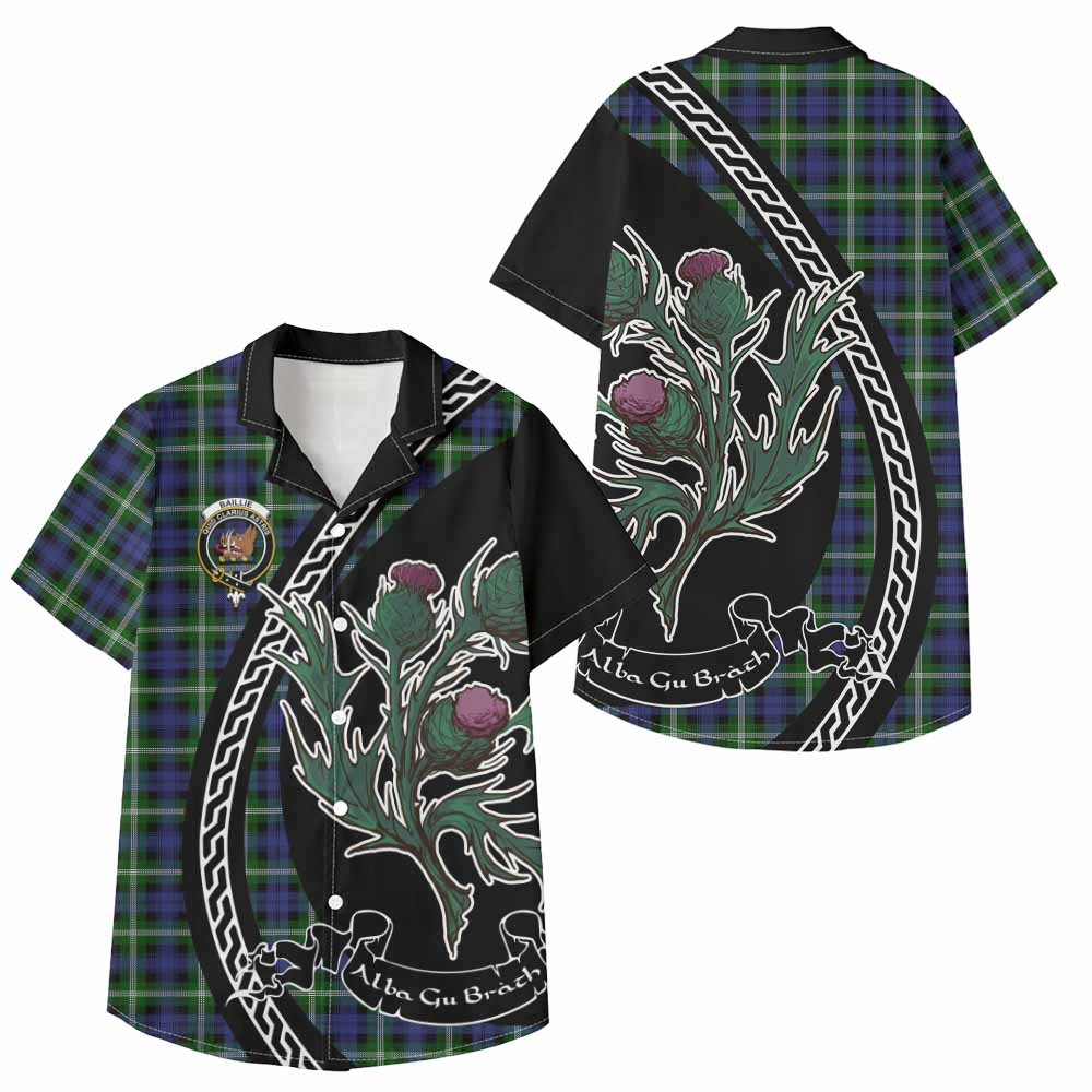 ScotsTee Shop Baillie (Bailey) Family Crest Tartan Kid Hawaiian Shirt Alba Thistle Inspired