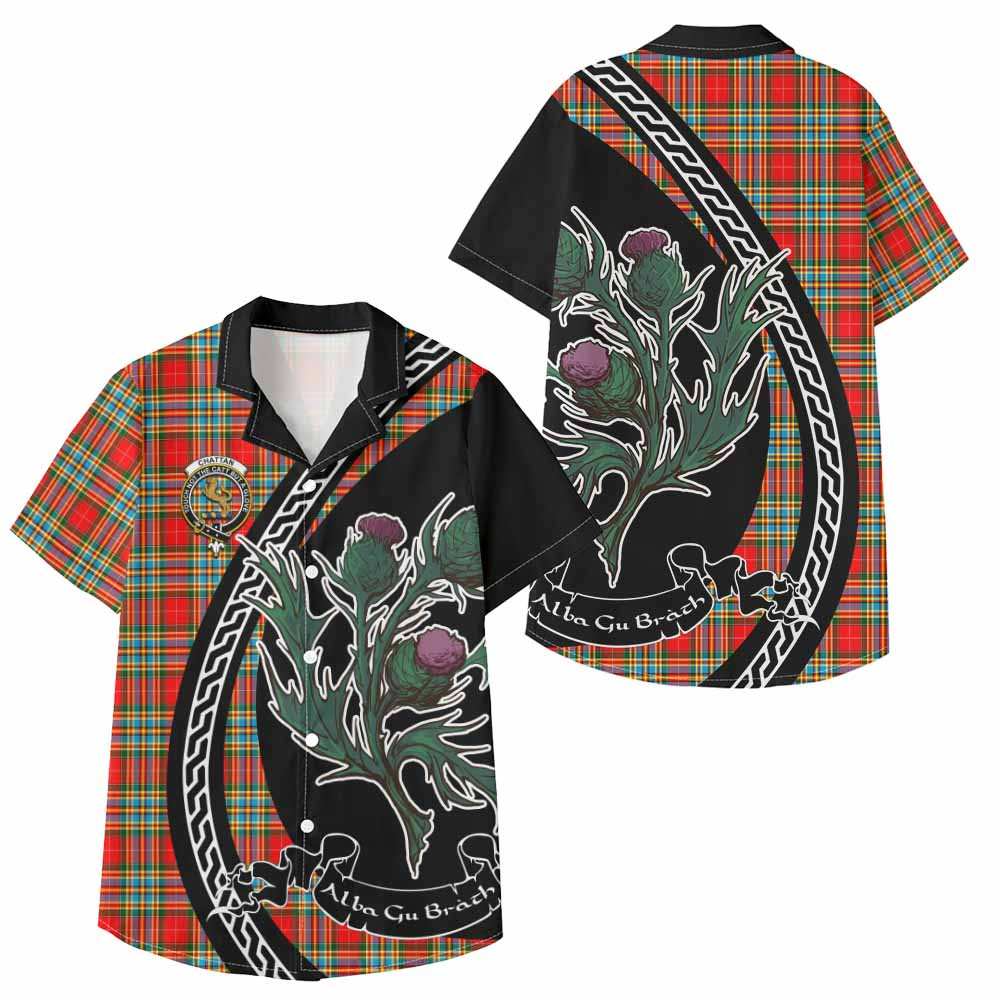 ScotsTee Shop Chattan Family Crest Tartan Kid Hawaiian Shirt Alba Thistle Inspired