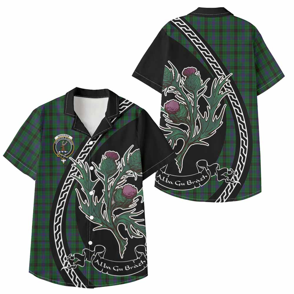 ScotsTee Shop Davidson Family Crest Tartan Kid Hawaiian Shirt Alba Thistle Inspired