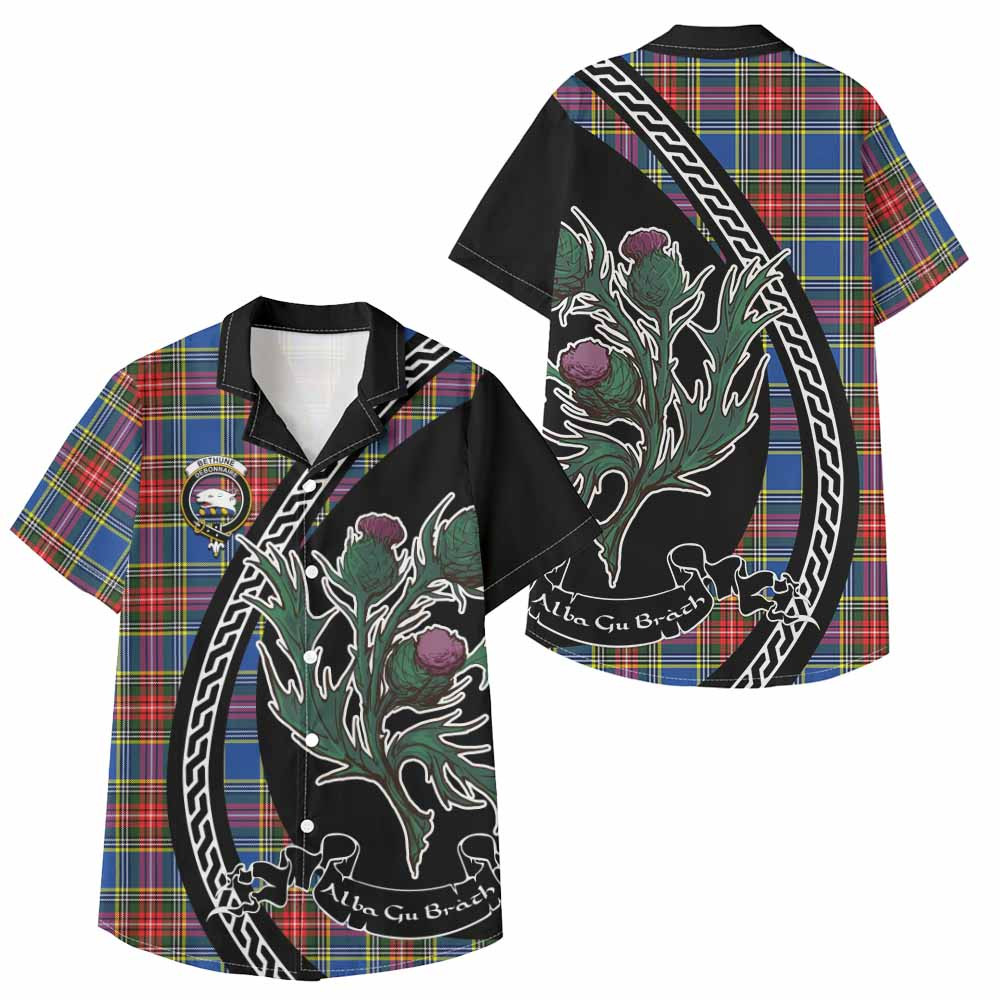 ScotsTee Shop Bethune Family Crest Tartan Kid Hawaiian Shirt Alba Thistle Inspired