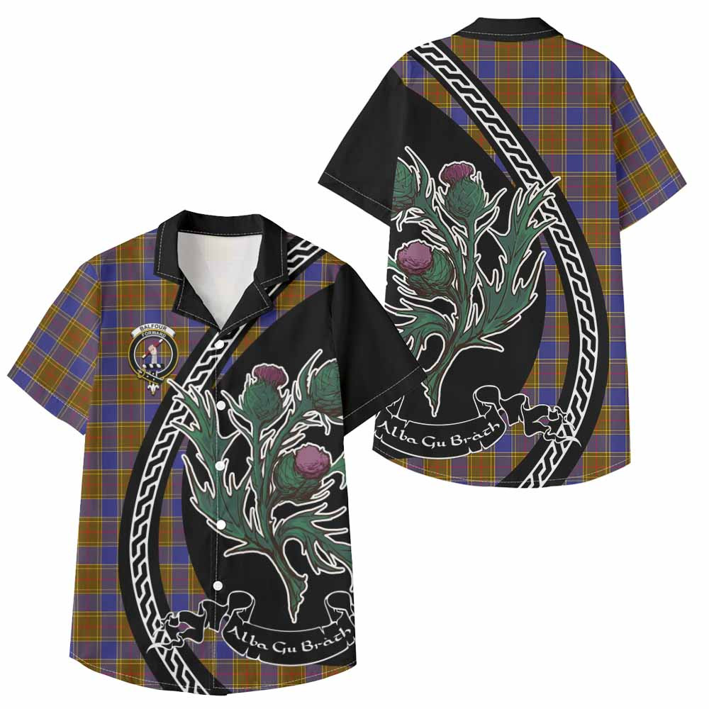ScotsTee Shop Balfour Family Crest Tartan Kid Hawaiian Shirt Alba Thistle Inspired