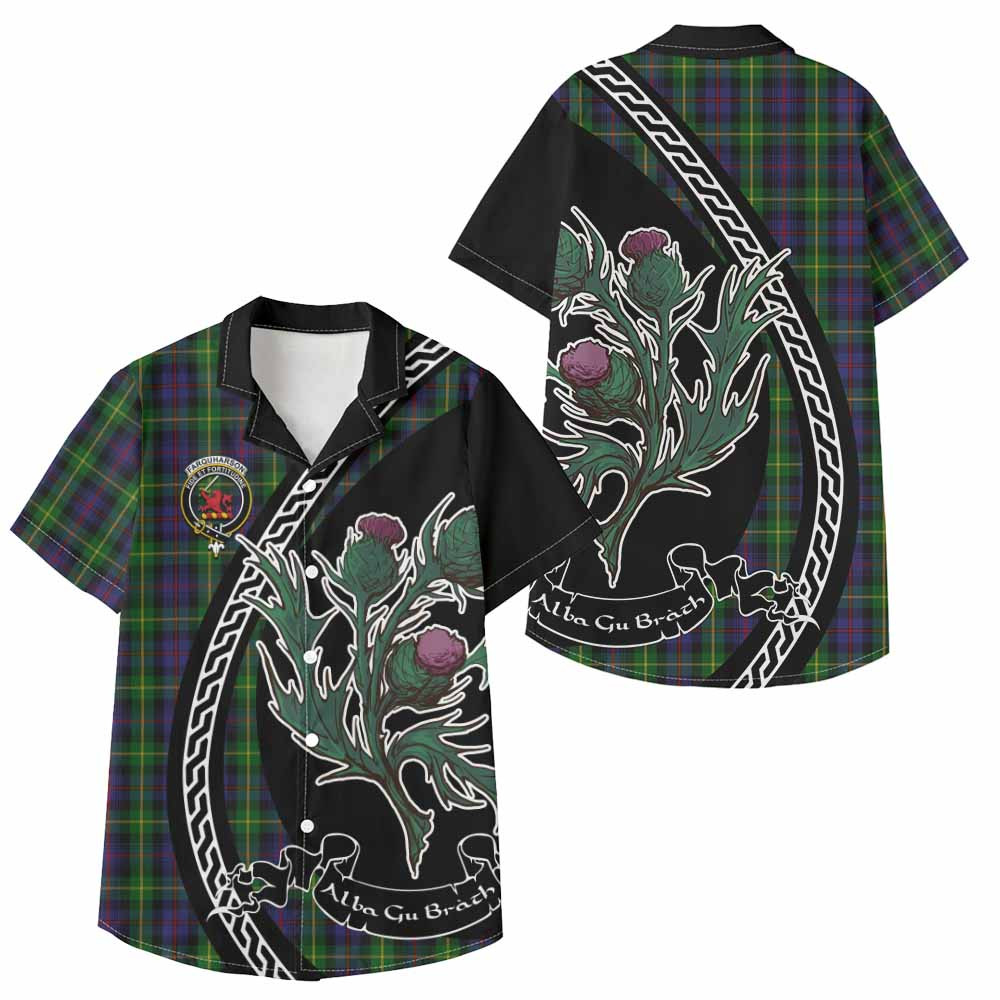 ScotsTee Shop Farquharson Family Crest Tartan Kid Hawaiian Shirt Alba Thistle Inspired