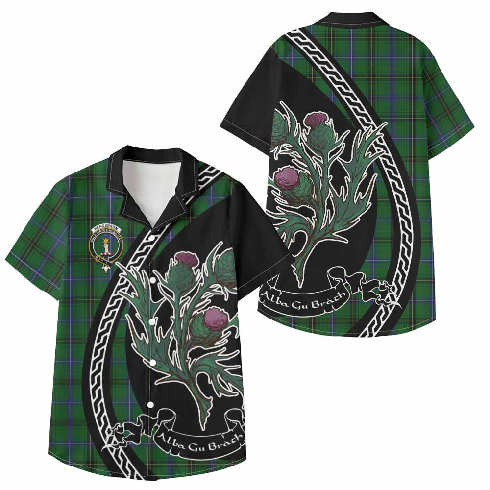ScotsTee Shop Henderson Family Crest Tartan Kid Hawaiian Shirt Alba Thistle Inspired