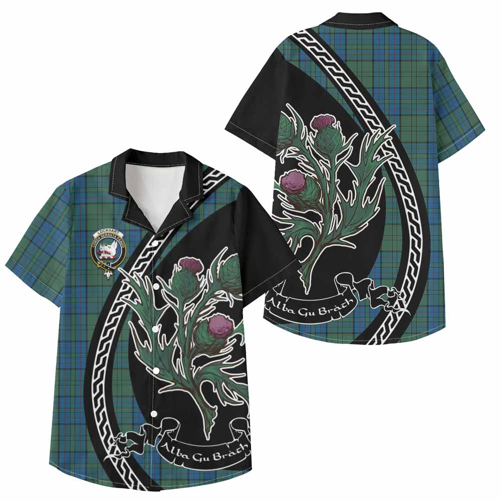 ScotsTee Shop Lockhart Family Crest Tartan Kid Hawaiian Shirt Alba Thistle Inspired