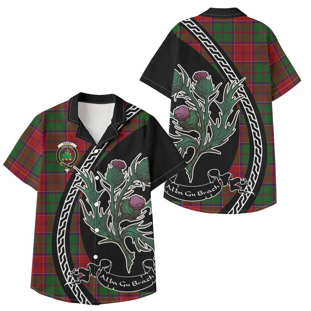 ScotsTee Shop Grant Family Crest Tartan Kid Hawaiian Shirt Alba Thistle Inspired