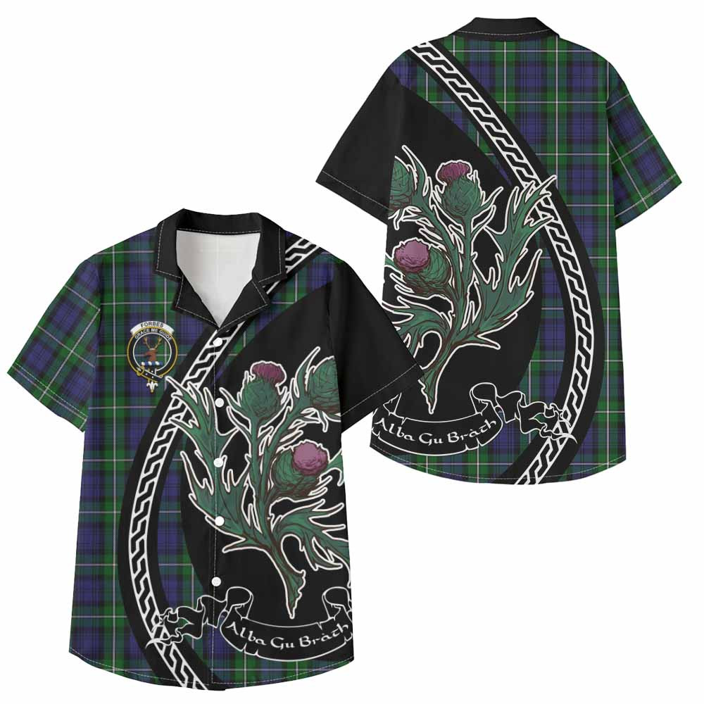 ScotsTee Shop Forbes Family Crest Tartan Kid Hawaiian Shirt Alba Thistle Inspired