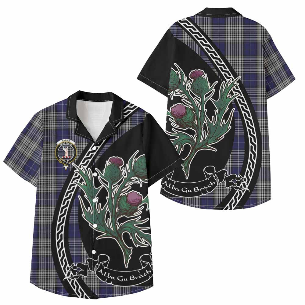 ScotsTee Shop Napier Family Crest Tartan Kid Hawaiian Shirt Alba Thistle Inspired