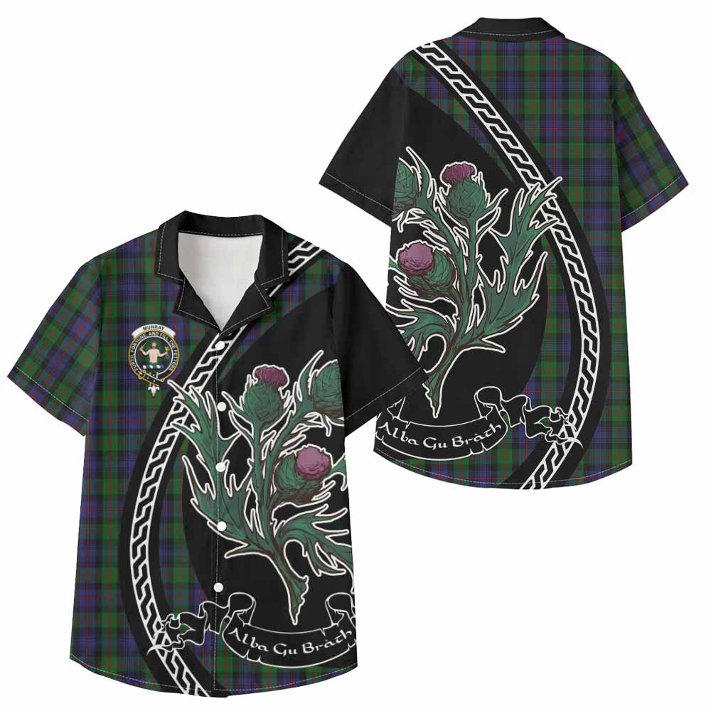 ScotsTee Shop Murray Family Crest Tartan Kid Hawaiian Shirt Alba Thistle Inspired