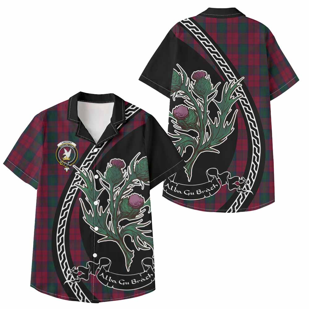 ScotsTee Shop Lindsay Family Crest Tartan Kid Hawaiian Shirt Alba Thistle Inspired