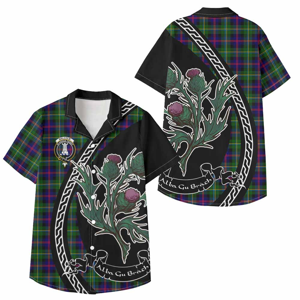 ScotsTee Shop Malcolm Family Crest Tartan Kid Hawaiian Shirt Alba Thistle Inspired