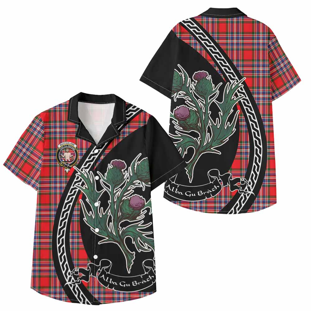ScotsTee Shop MacFarlane (McFarlane) Family Crest Tartan Kid Hawaiian Shirt Alba Thistle Inspired