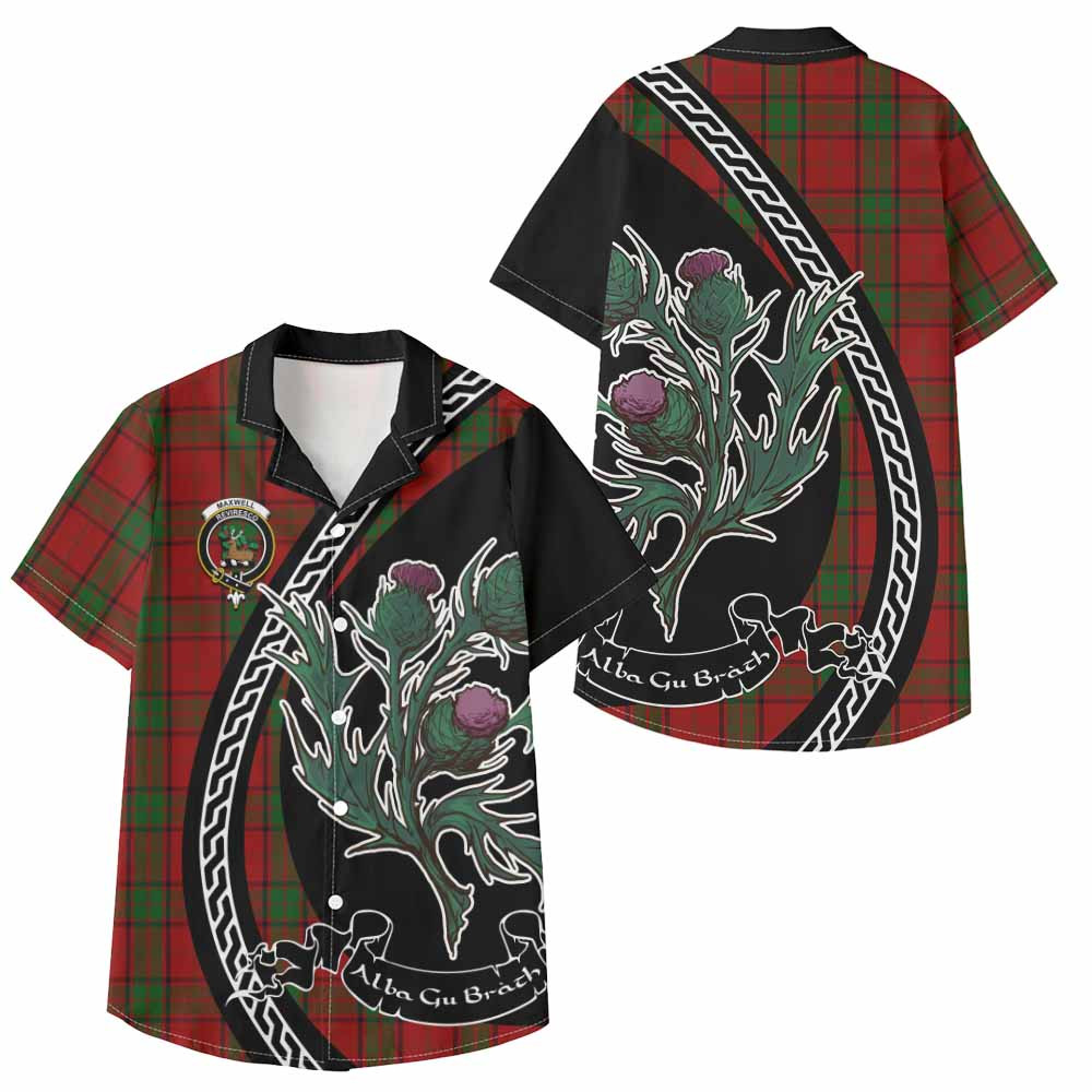 ScotsTee Shop Maxwell Family Crest Tartan Kid Hawaiian Shirt Alba Thistle Inspired