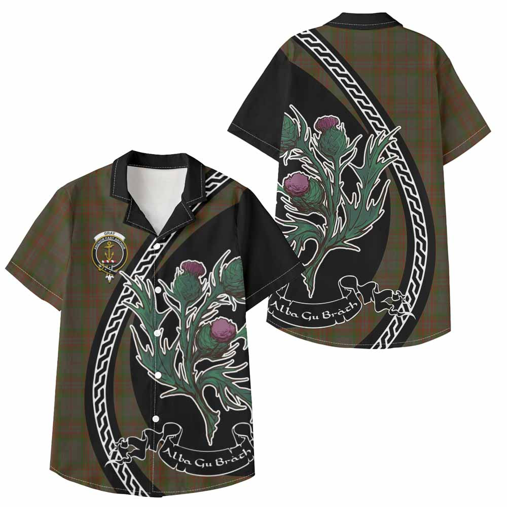ScotsTee Shop Gray Family Crest Tartan Kid Hawaiian Shirt Alba Thistle Inspired