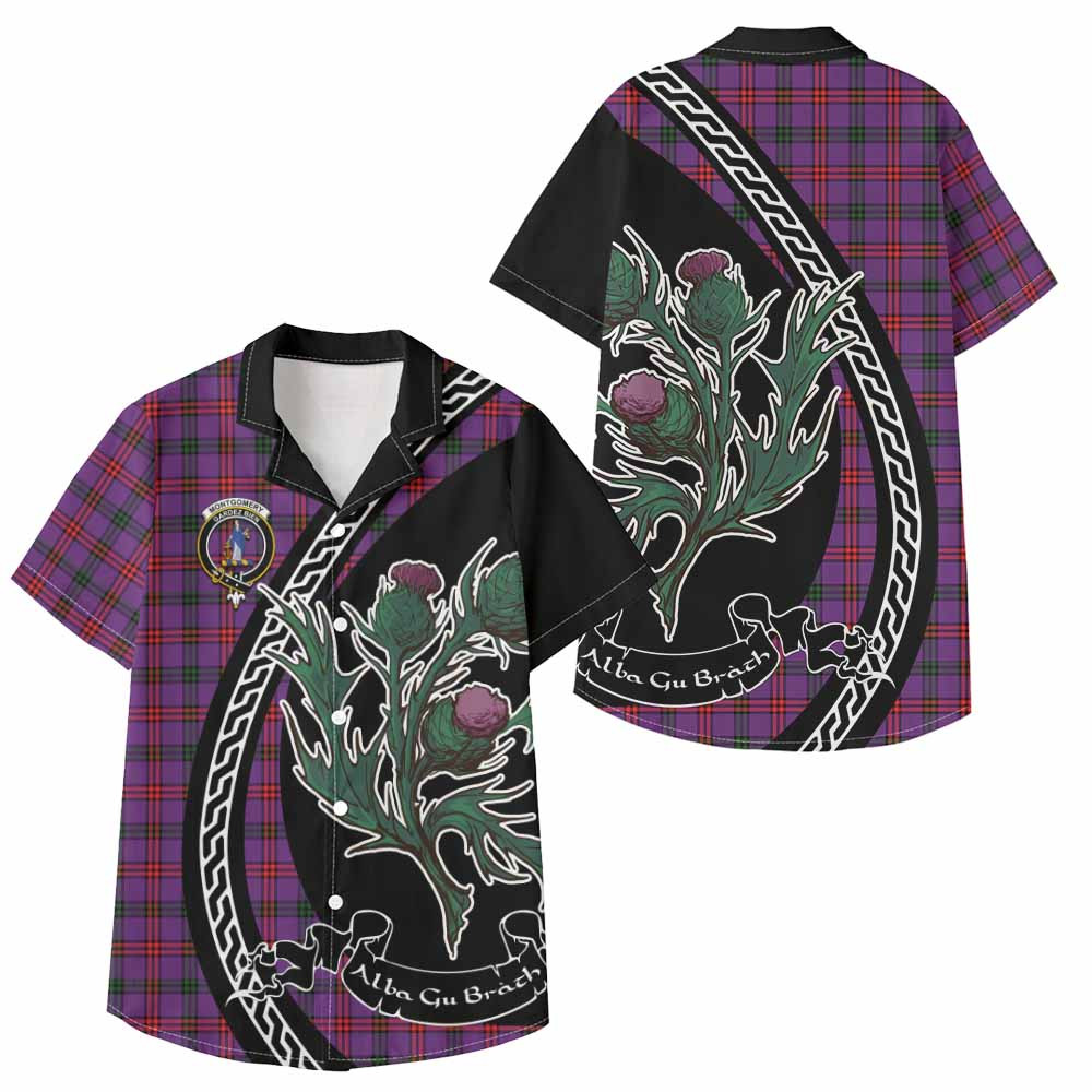 ScotsTee Shop Montgomery Family Crest Tartan Kid Hawaiian Shirt Alba Thistle Inspired