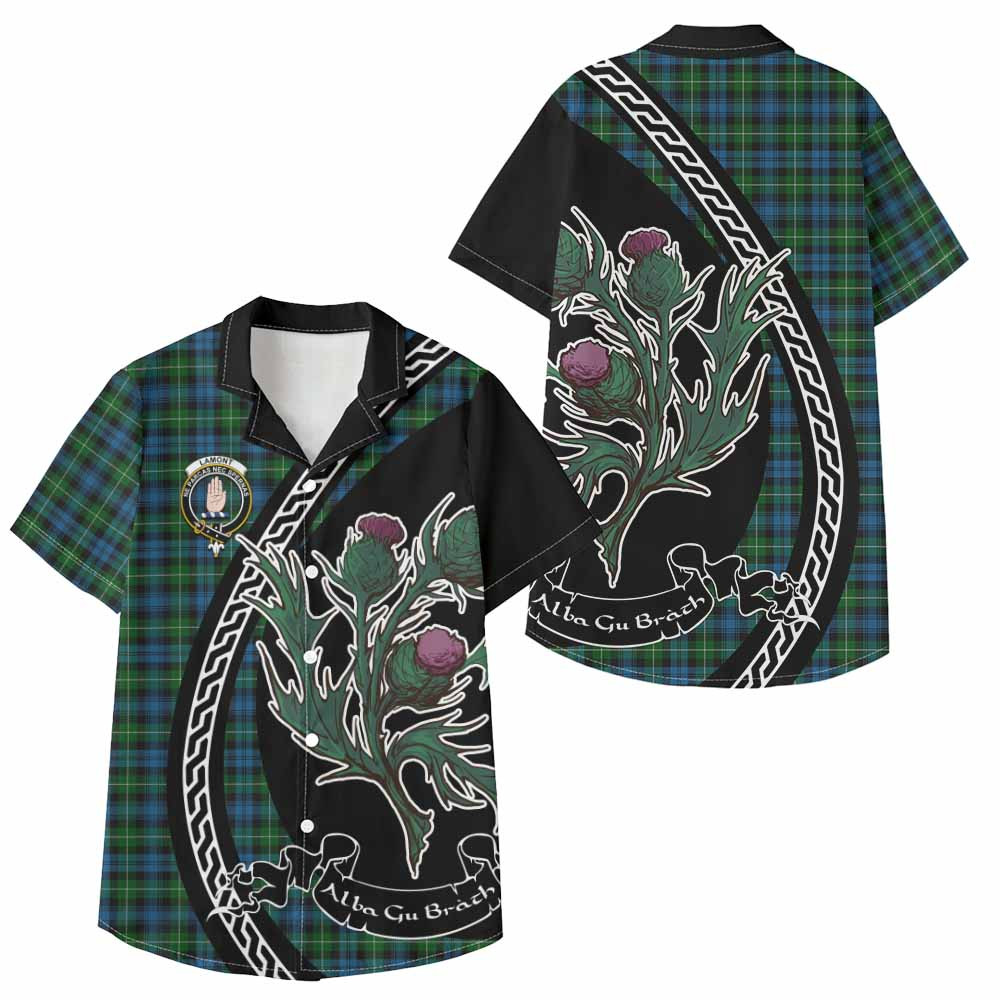 ScotsTee Shop Lamont Family Crest Tartan Kid Hawaiian Shirt Alba Thistle Inspired