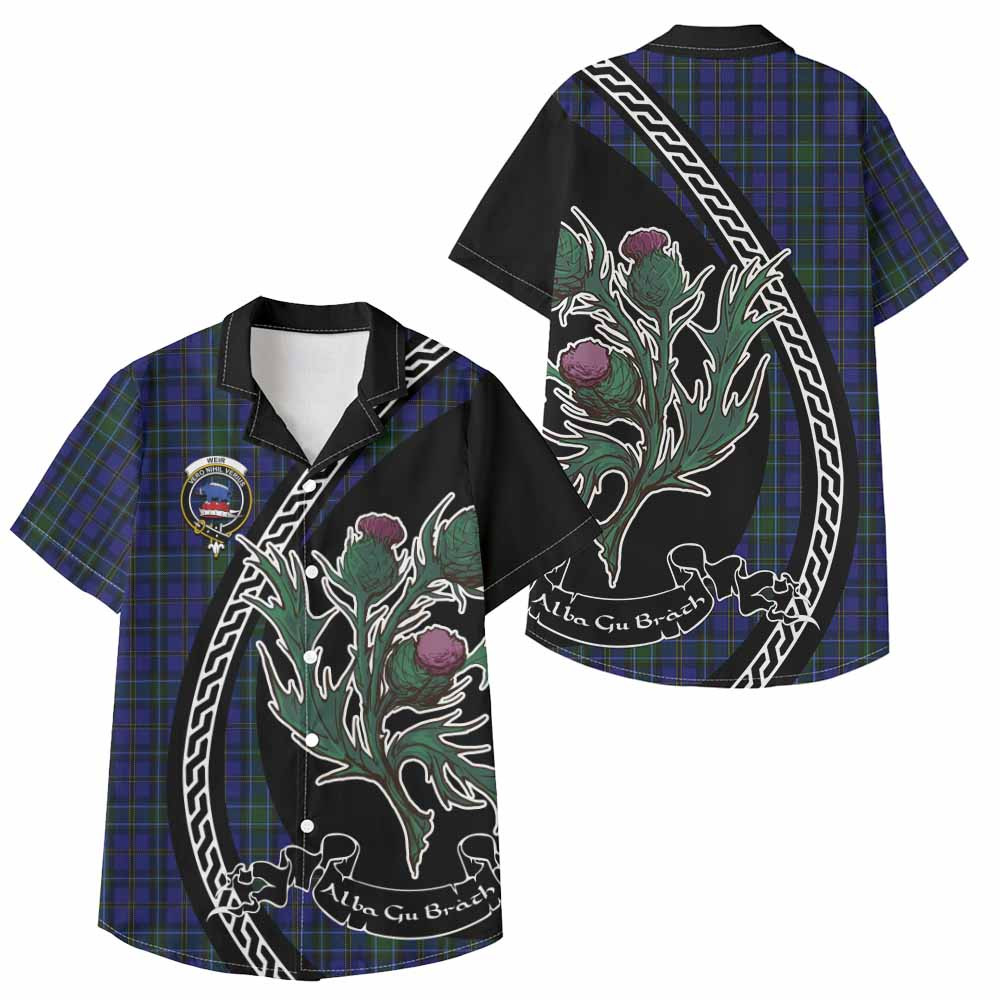 ScotsTee Shop Weir Family Crest Tartan Kid Hawaiian Shirt Alba Thistle Inspired