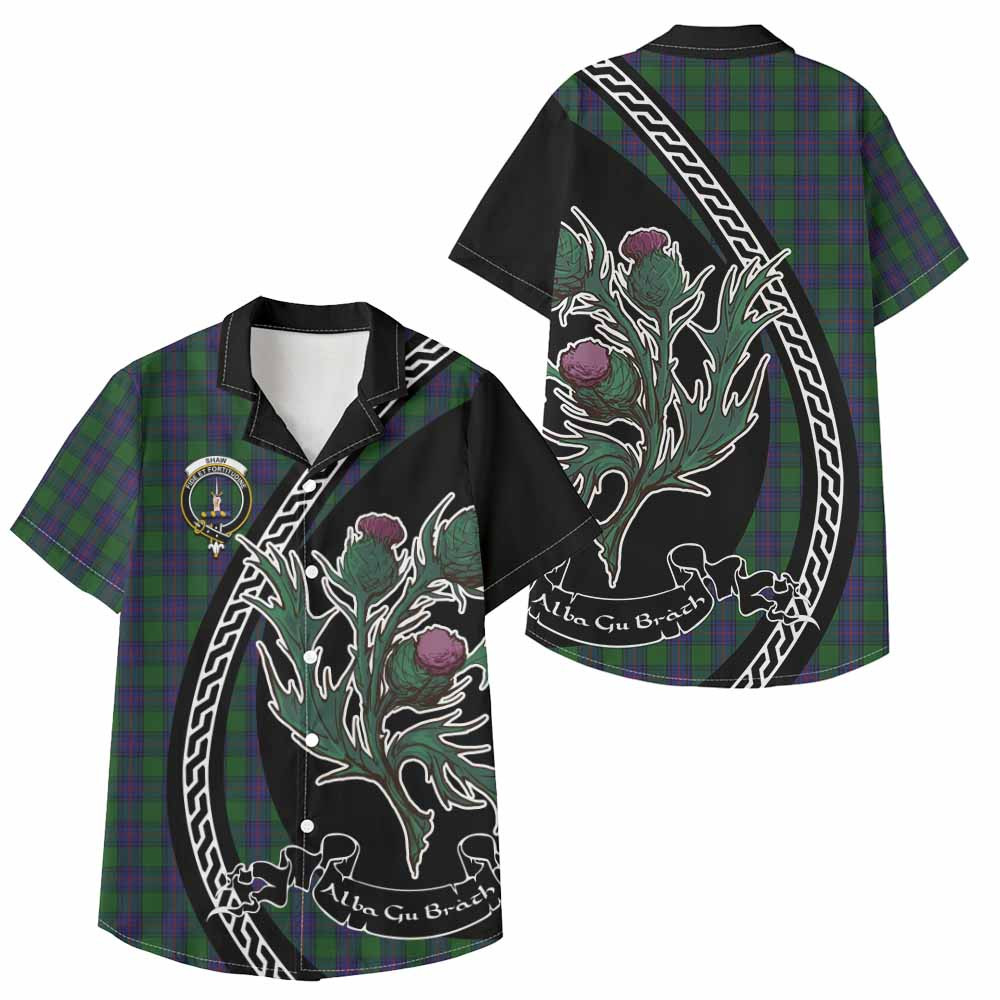 ScotsTee Shop Shaw Family Crest Tartan Kid Hawaiian Shirt Alba Thistle Inspired