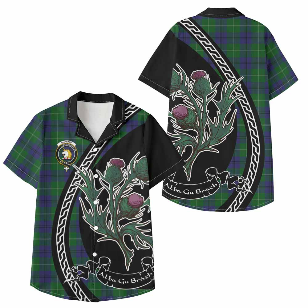 ScotsTee Shop Oliphant Family Crest Tartan Kid Hawaiian Shirt Alba Thistle Inspired