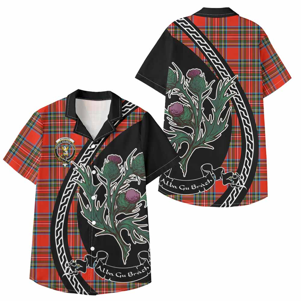 ScotsTee Shop Stewart (Stuart) Family Crest Tartan Kid Hawaiian Shirt Alba Thistle Inspired