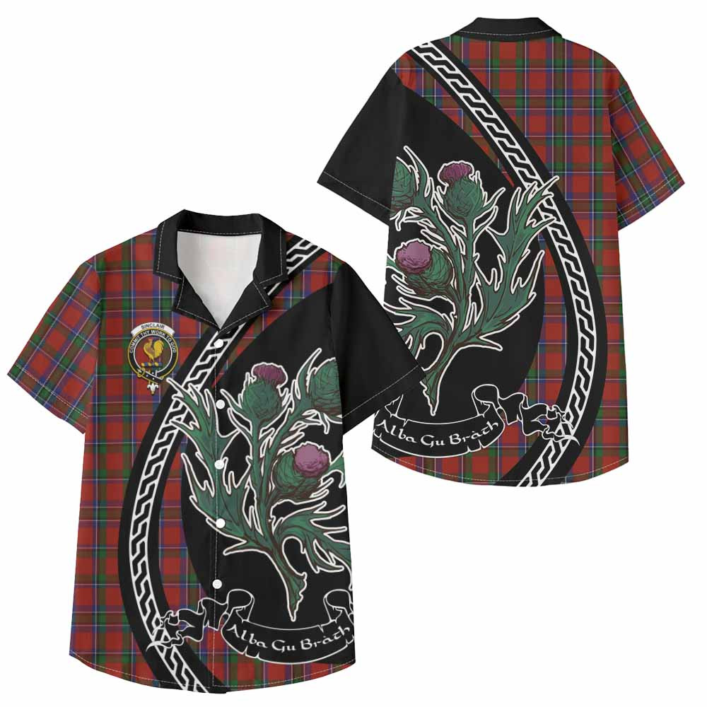 ScotsTee Shop Sinclair Family Crest Tartan Kid Hawaiian Shirt Alba Thistle Inspired