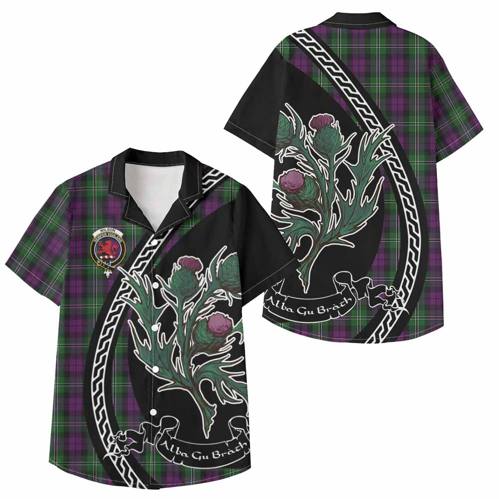 ScotsTee Shop Wilson Family Crest Tartan Kid Hawaiian Shirt Alba Thistle Inspired