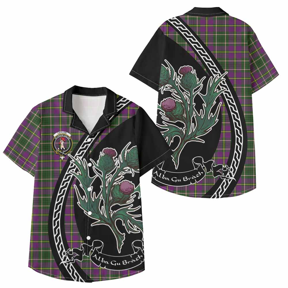 ScotsTee Shop Taylor (Tailyour) Family Crest Tartan Kid Hawaiian Shirt Alba Thistle Inspired