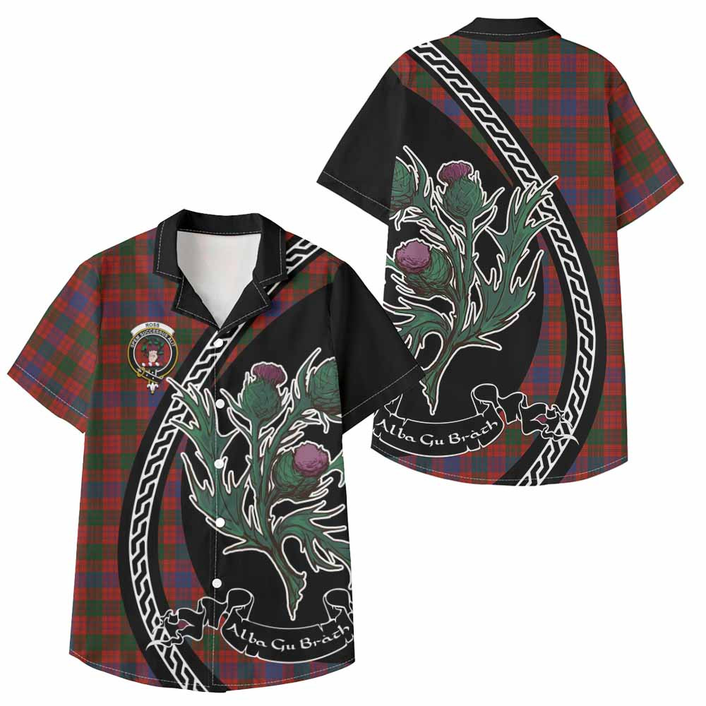ScotsTee Shop Ross Family Crest Tartan Kid Hawaiian Shirt Alba Thistle Inspired