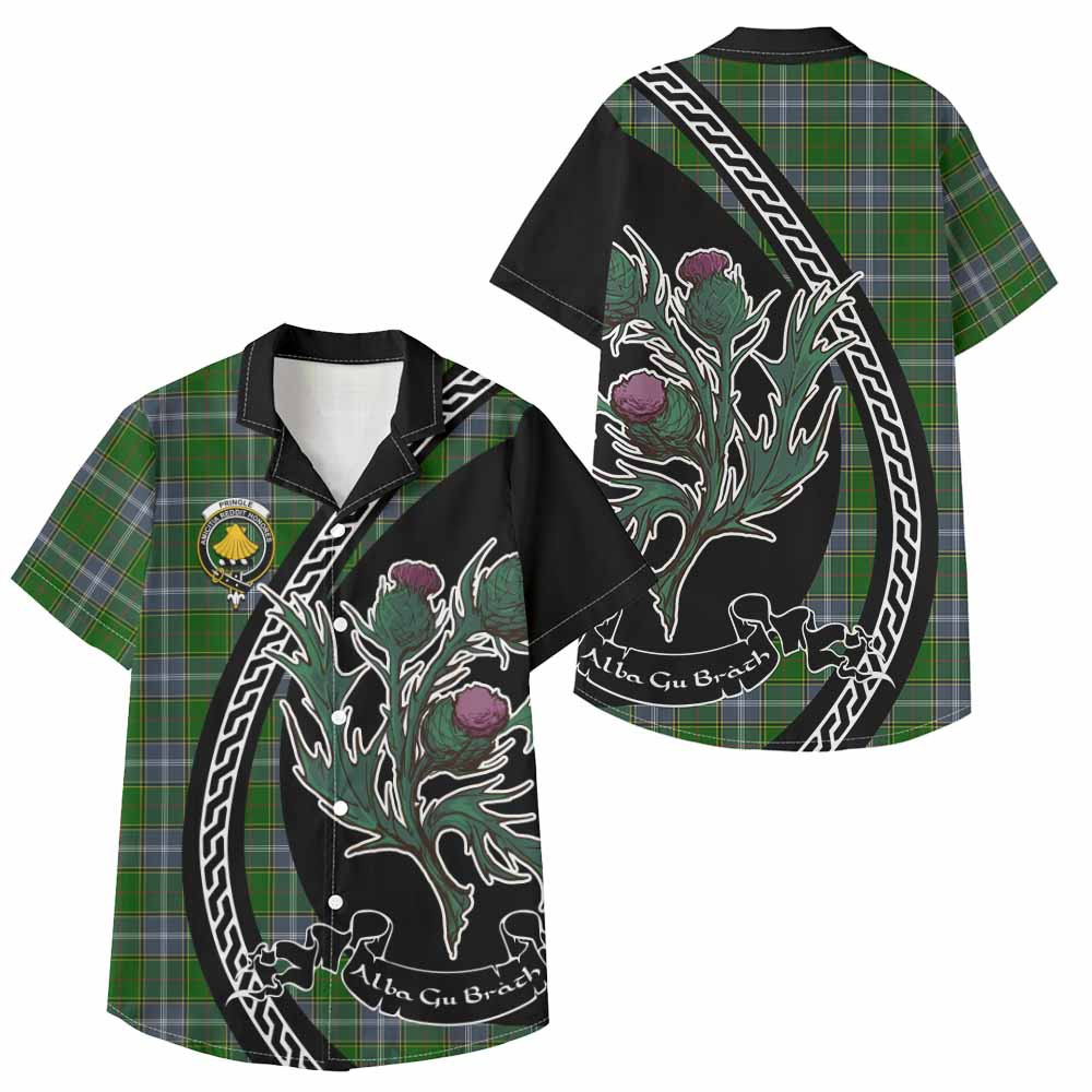 ScotsTee Shop Pringle Family Crest Tartan Kid Hawaiian Shirt Alba Thistle Inspired