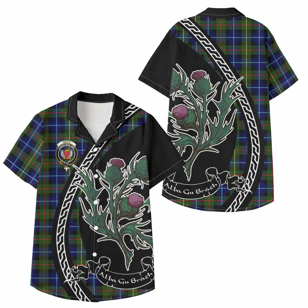 ScotsTee Shop Smith Family Crest Tartan Kid Hawaiian Shirt Alba Thistle Inspired