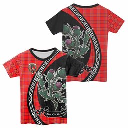 ScotsTee Shop Scottish Burnett Family Crest Tartan Cotton T-shirt Alba Thistle Inspired