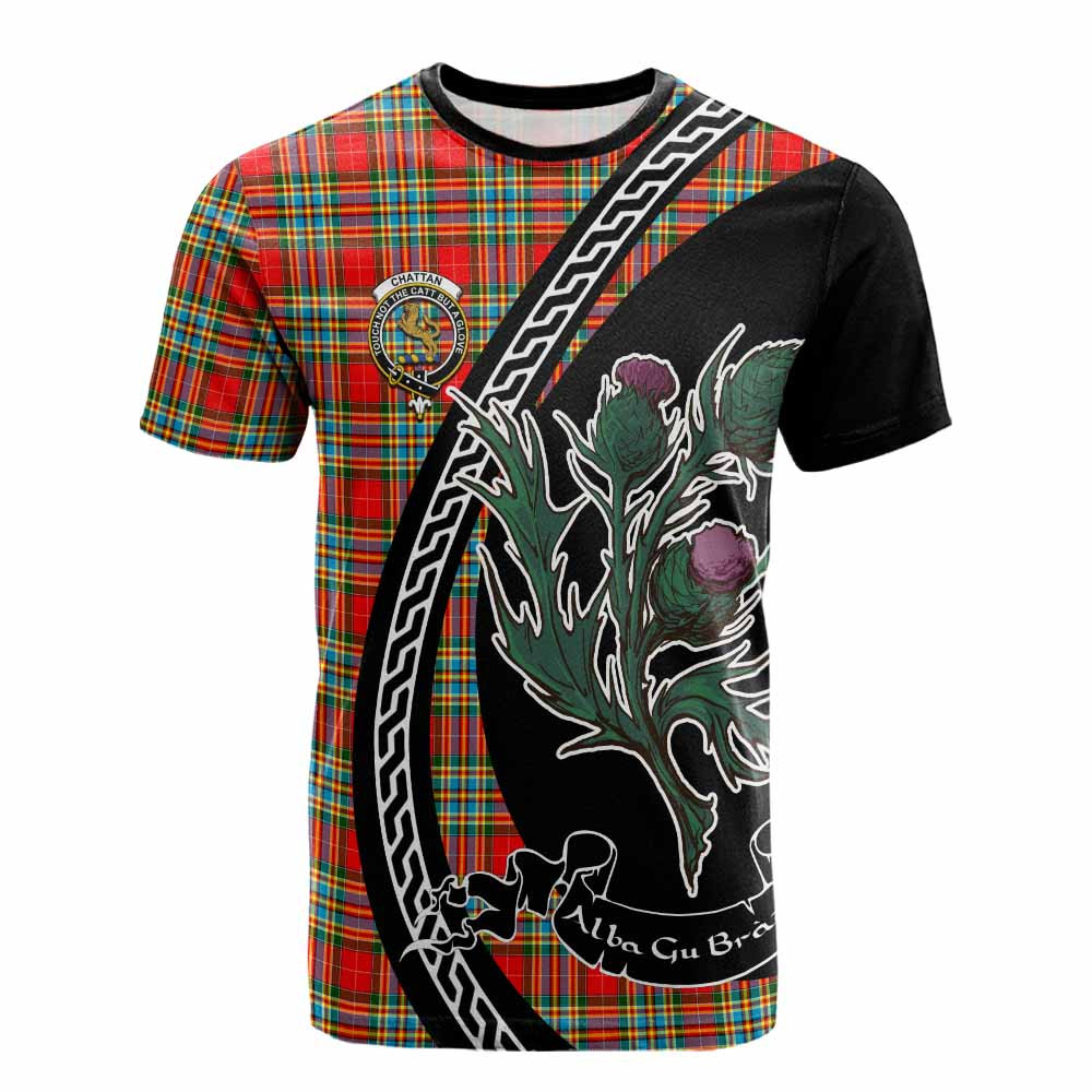 ScotsTee Shop Scottish Chattan Family Crest Tartan Cotton T-shirt Alba Thistle Inspired