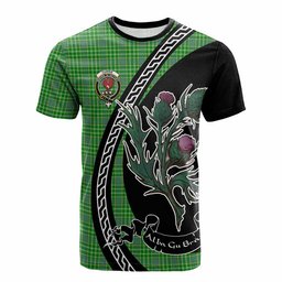 ScotsTee Shop Scottish Currie Family Crest Tartan Cotton T-shirt Alba Thistle Inspired