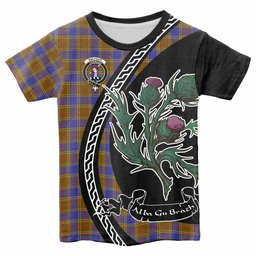 ScotsTee Shop Scottish Balfour Family Crest Tartan Cotton T-shirt Alba Thistle Inspired