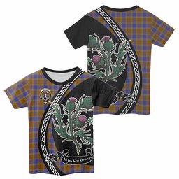 ScotsTee Shop Scottish Balfour Family Crest Tartan Cotton T-shirt Alba Thistle Inspired