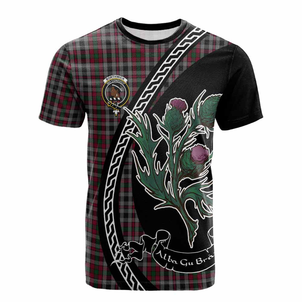 ScotsTee Shop Scottish Borthwick Family Crest Tartan Cotton T-shirt Alba Thistle Inspired