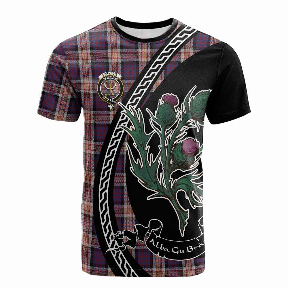 ScotsTee Shop Scottish Carnegie Family Crest Tartan Cotton T-shirt Alba Thistle Inspired