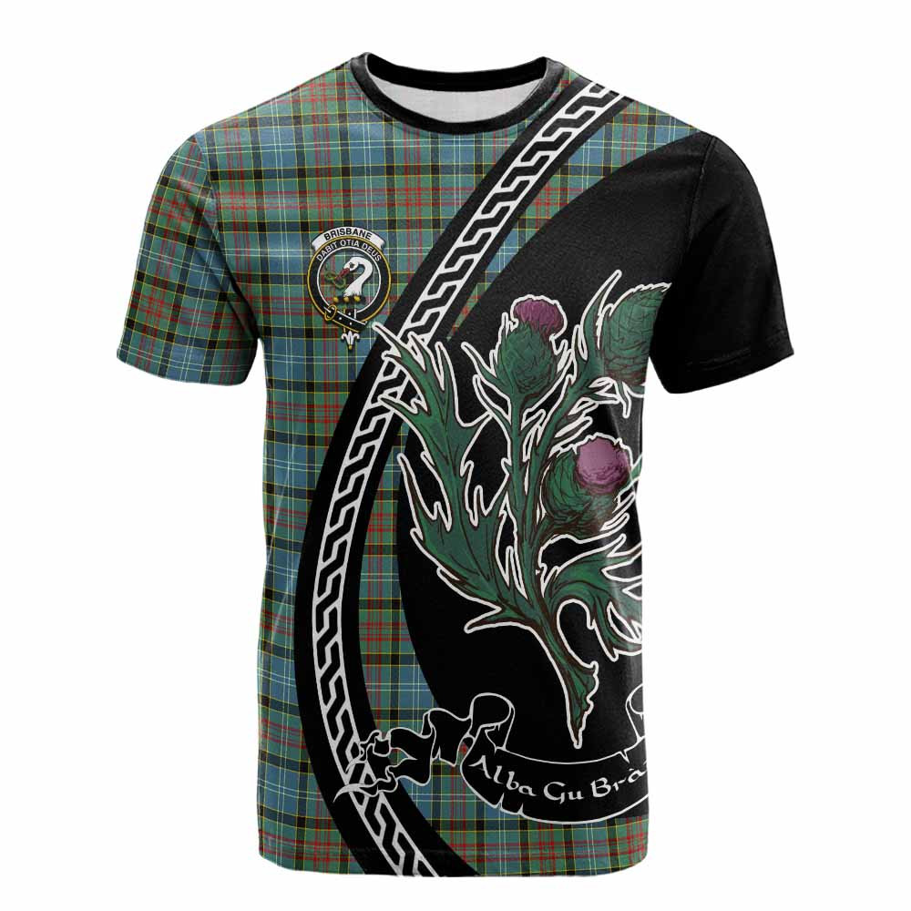ScotsTee Shop Scottish Brisbane Family Crest Tartan Cotton T-shirt Alba Thistle Inspired