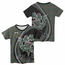 ScotsTee Shop Scottish Bisset Family Crest Tartan Cotton T-shirt Alba Thistle Inspired