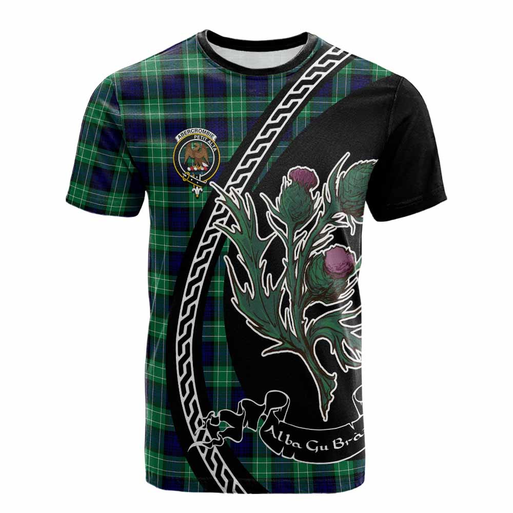 ScotsTee Shop Scottish Abercrombie Family Crest Tartan Cotton T-shirt Alba Thistle Inspired
