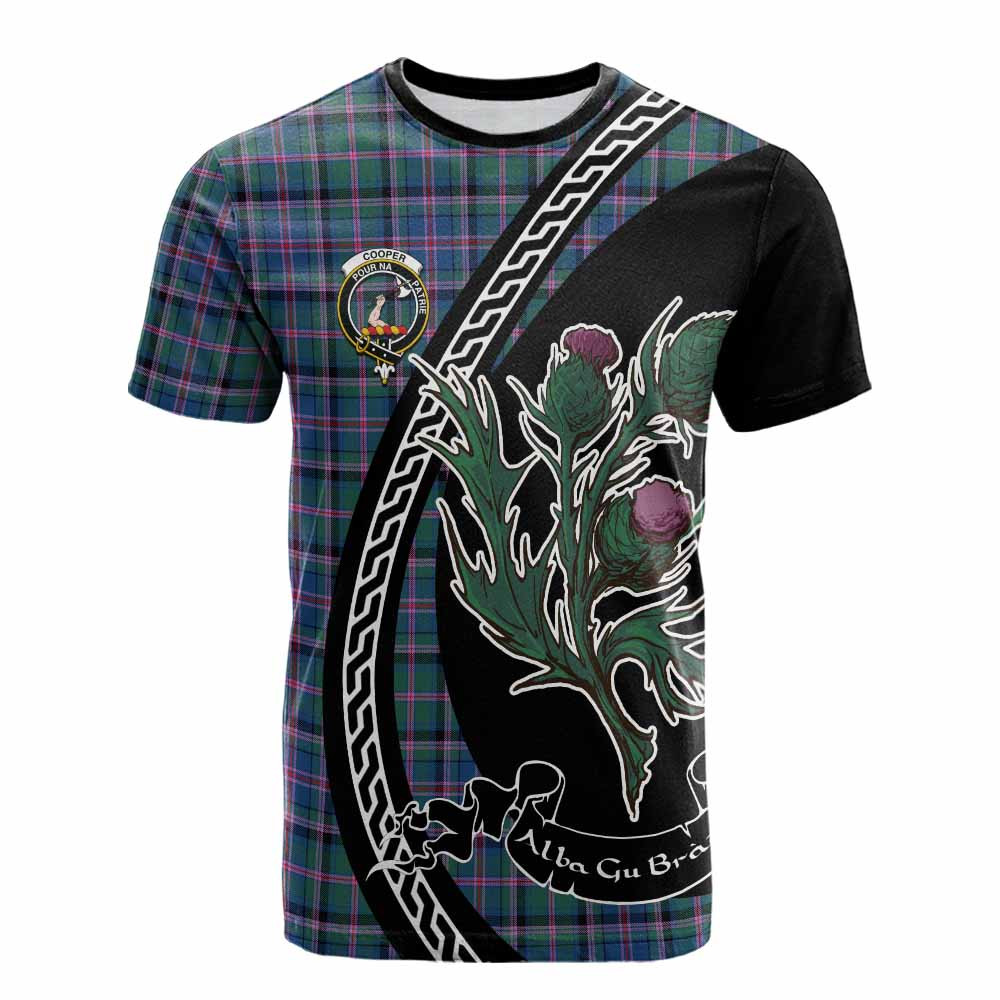 ScotsTee Shop Scottish Cooper Family Crest Tartan Cotton T-shirt Alba Thistle Inspired