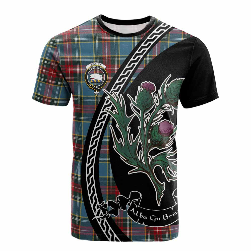 ScotsTee Shop Scottish Beaton Family Crest Tartan Cotton T-shirt Alba Thistle Inspired