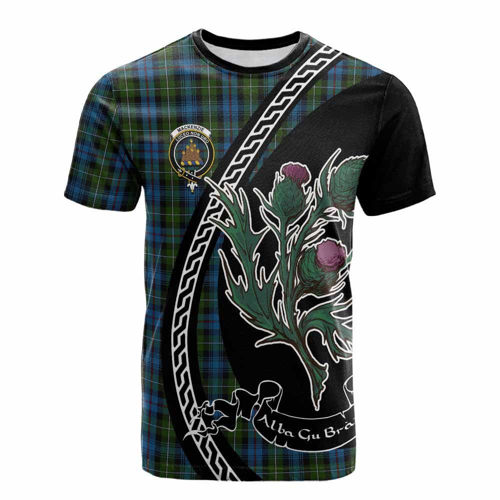 ScotsTee Shop Scottish Mackenzie (Mckenzie) Family Crest Tartan Cotton T-shirt Alba Thistle Inspired