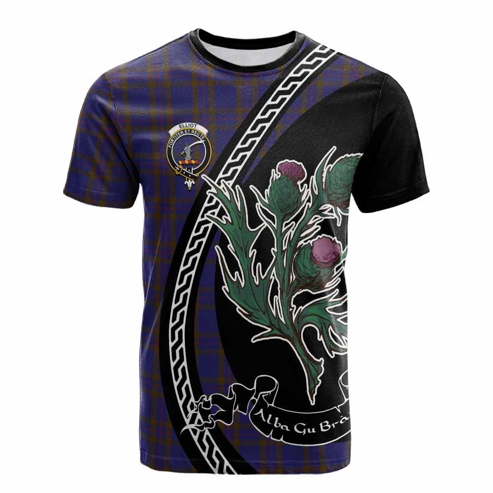 ScotsTee Shop Scottish Elliot Family Crest Tartan Cotton T-shirt Alba Thistle Inspired