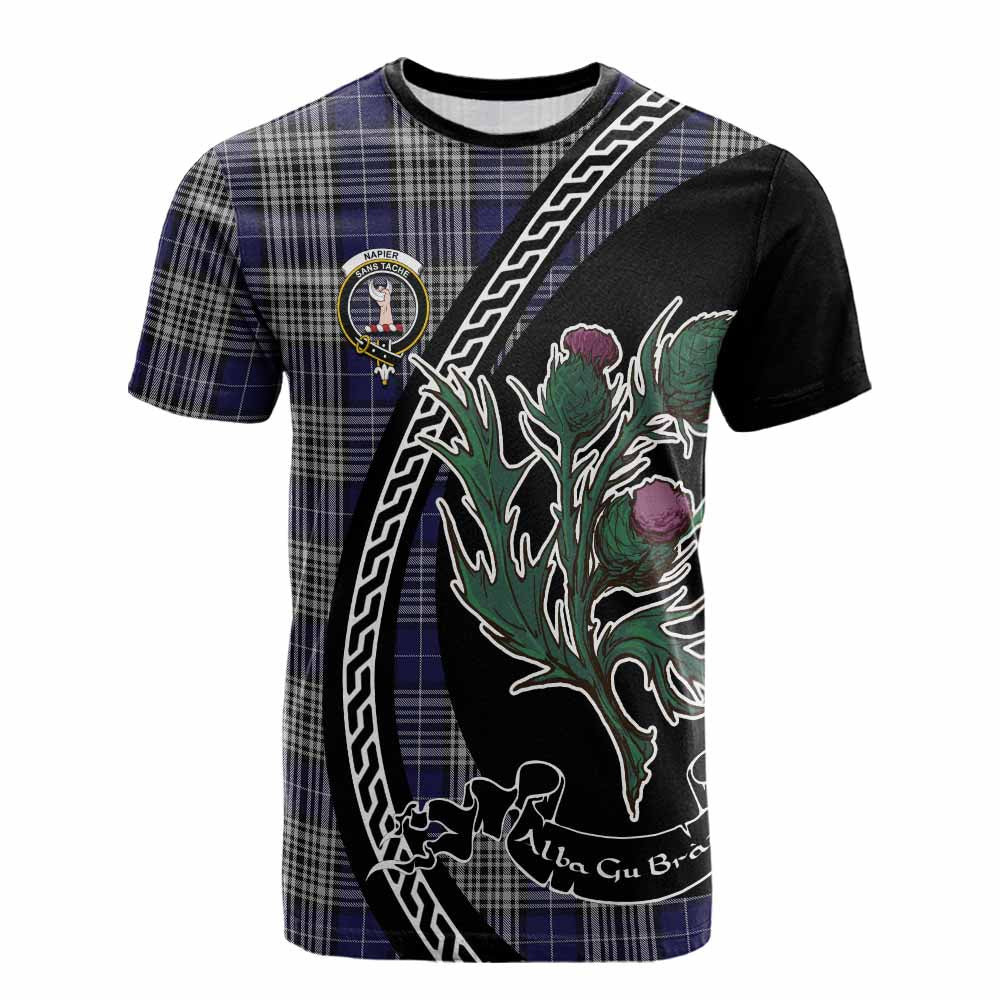 ScotsTee Shop Scottish Napier Family Crest Tartan Cotton T-shirt Alba Thistle Inspired