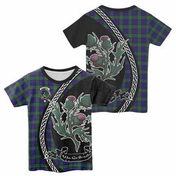 ScotsTee Shop Scottish MacKinlay (McKinlay) Family Crest Tartan Cotton T-shirt Alba Thistle Inspired