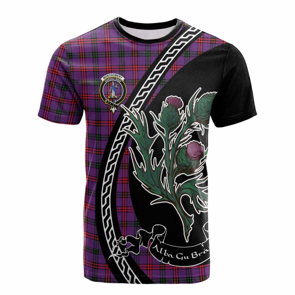 ScotsTee Shop Scottish Montgomery Family Crest Tartan Cotton T-shirt Alba Thistle Inspired