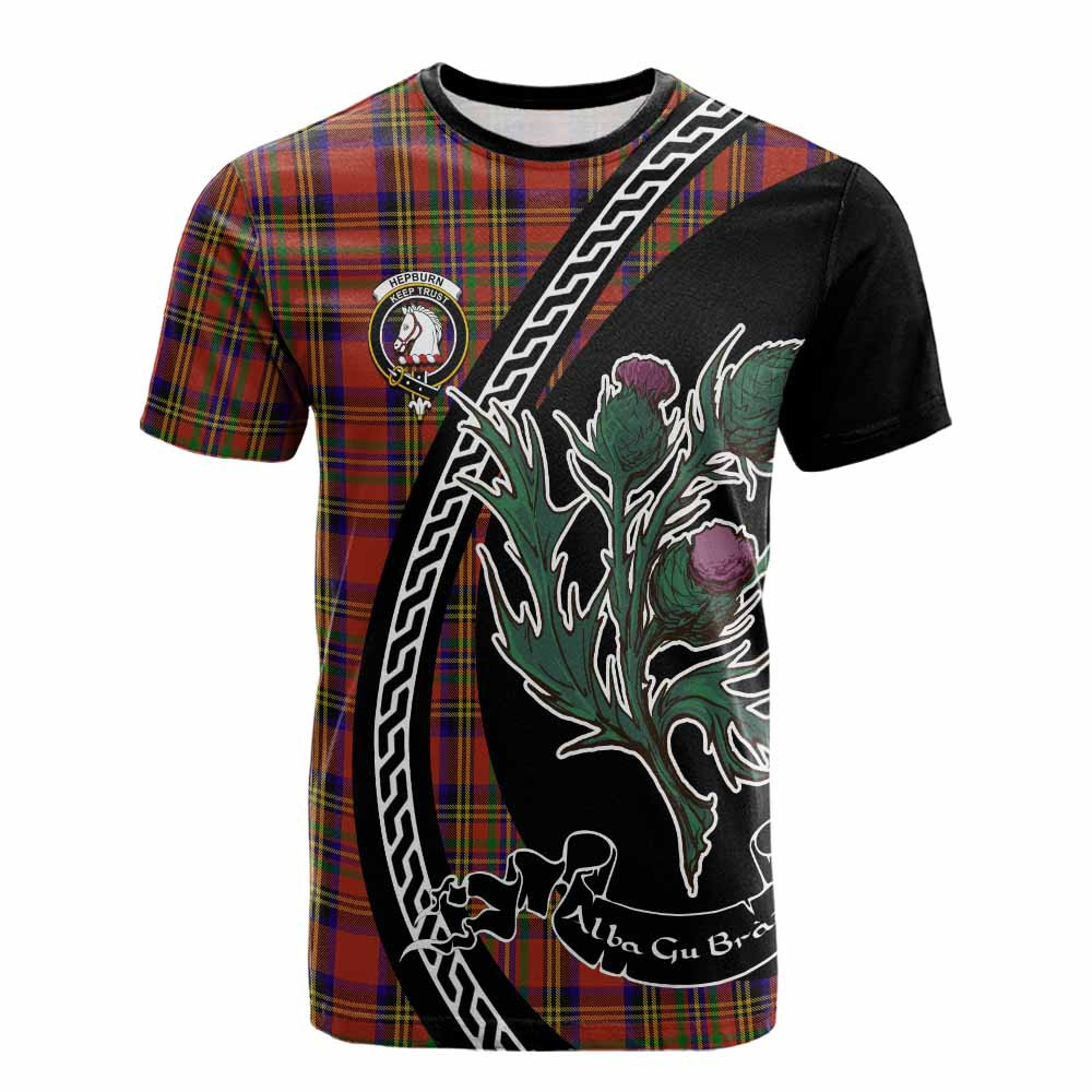 ScotsTee Shop Scottish Hepburn Family Crest Tartan Cotton T-shirt Alba Thistle Inspired