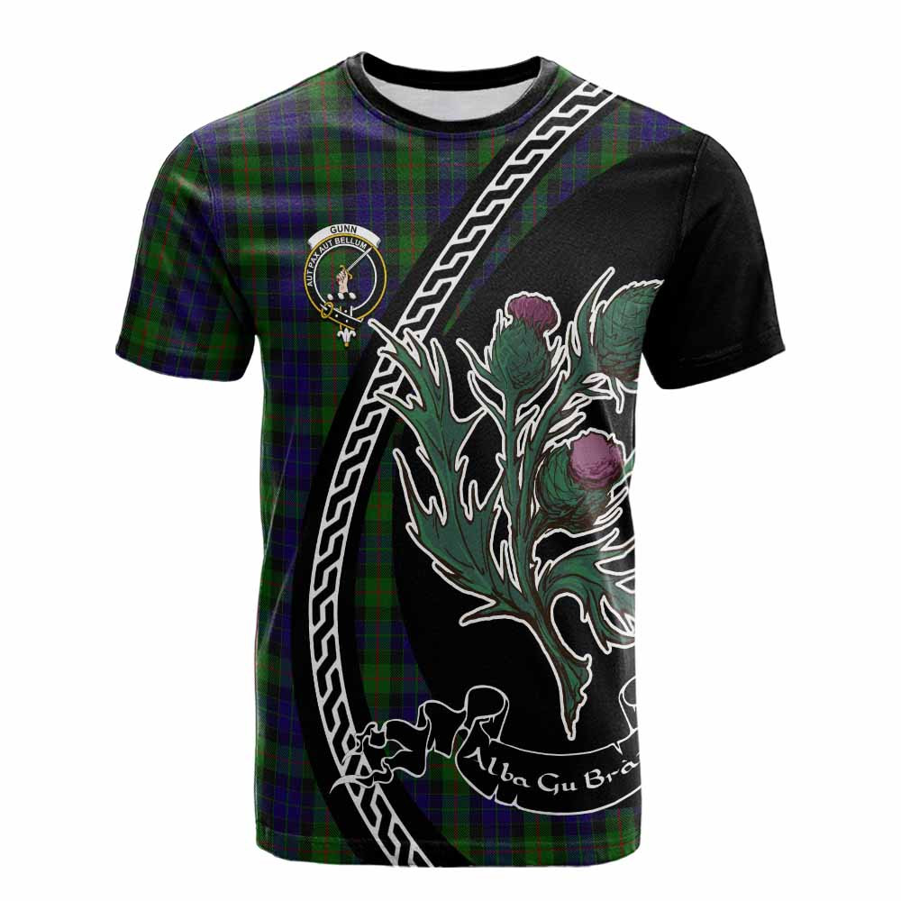 ScotsTee Shop Scottish Gunn Family Crest Tartan Cotton T-shirt Alba Thistle Inspired